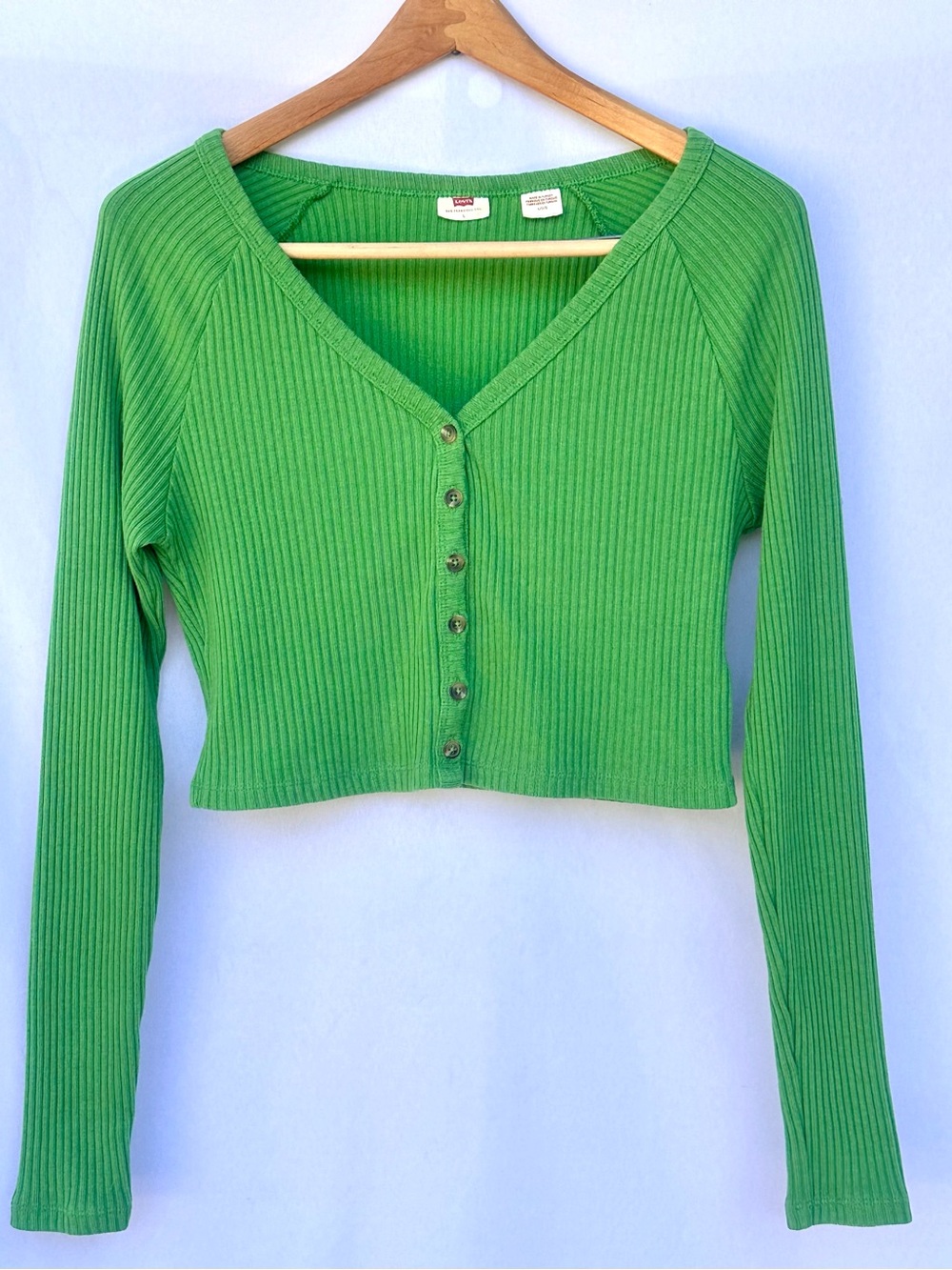 Levi's Bright Green Ribbed Button-Front Crop Top